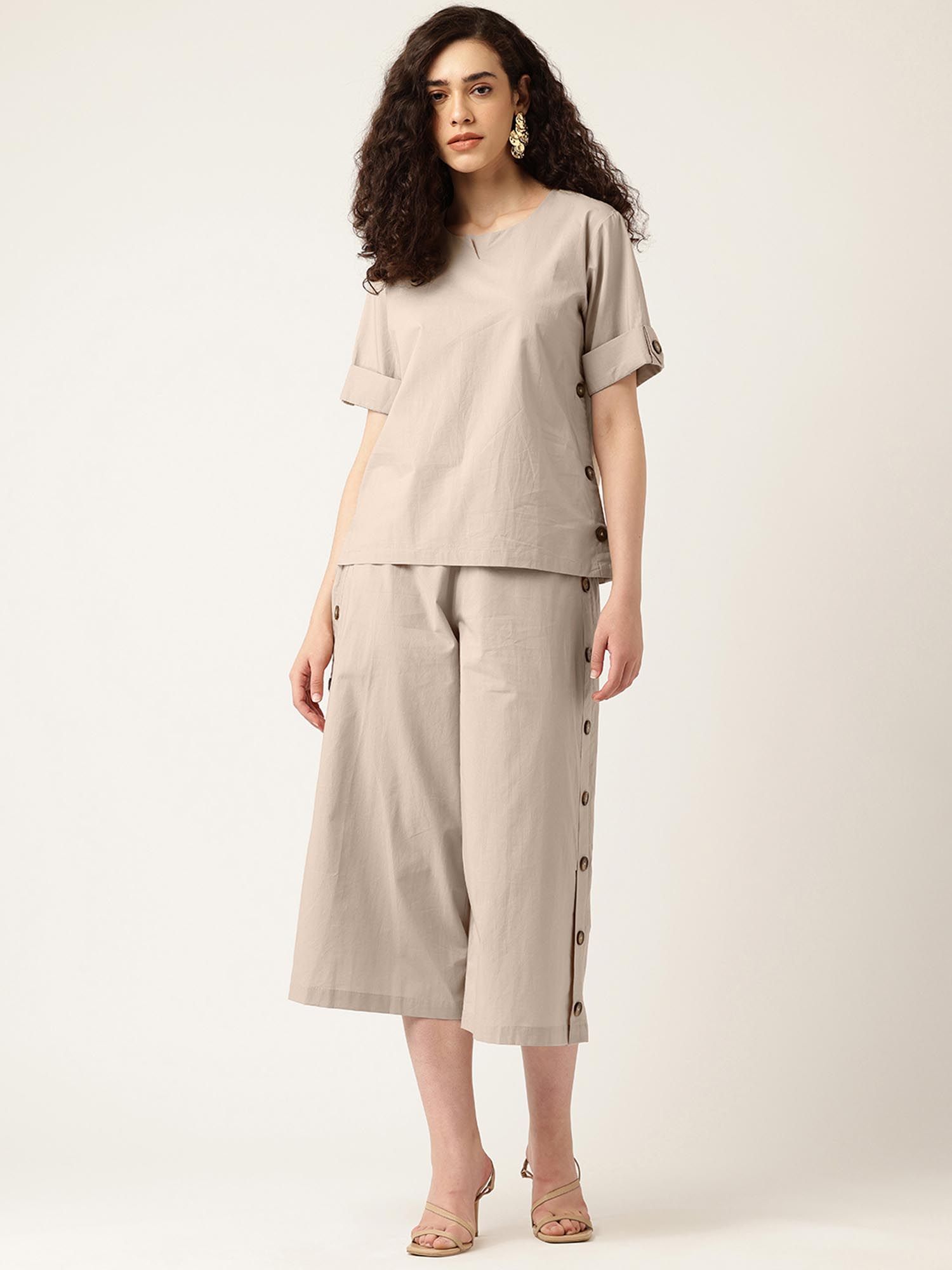 zummer Cotton Beige Top with Palazzos-picture-25