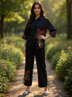 ZUMMER - Cotton Black Embroidered Co-Ord Set