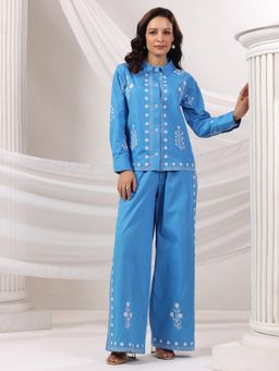 ZUMMER - Cotton Embroidered Blue Co-Ord Set