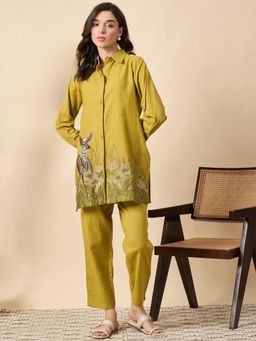 ZUMMER - Cotton Embroidered Mustard Co-Ord Set
