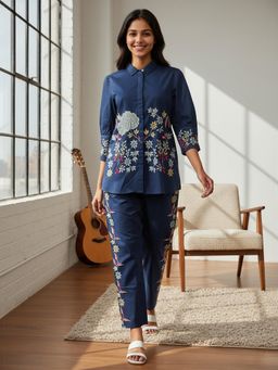 ZUMMER - Embroidered Navy Blue Co-Ord Set