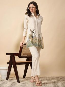 ZUMMER - Off White Cotton Embroidered Co-Ord Set