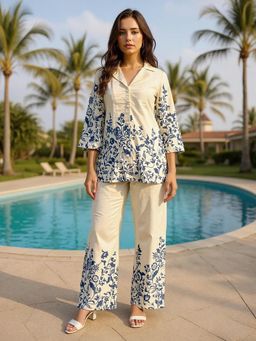 ZUMMER - Cotton Printed White Co-Ord Set