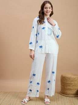 ZUMMER - White Full Sleeves Embroidered Co-Ord Set