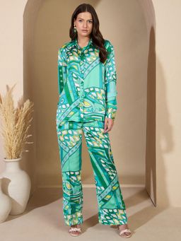ZUMMER - Green Printed Satin Co-Ord Set