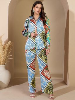 ZUMMER - Floral Satin Collar Neck Co-Ord Set