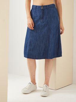Latin Quarters - Women Blue Denim Solid A-Line Casual Knee Length Skirt