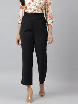 Latin Quarters - Women Black Solid Full Length High Rise Trouser