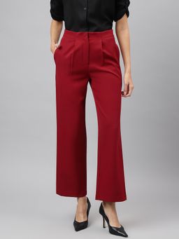 Latin Quarters - Women Red Solid Full Length High Rise Trouser