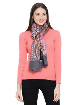 Shingora - Multi Color Wool Blend Printed Paisley Fringed Women Stole