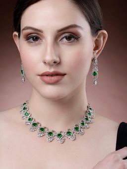 Karatcart - Green Cubic Zirconia Stone Studded Jewellery Set for Women