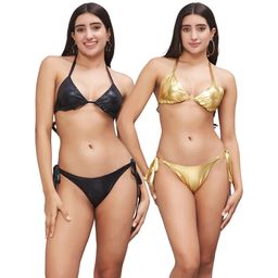 Secrets By ZeroKaata - Women Metallic Beach Wear Swim Bikini Set Multi-Color