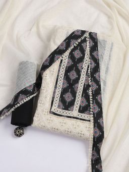 MEENA BAZAAR - Printed Cotton Blend Black Unstitched Dress Material with Dupatta