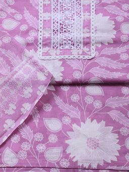 MEENA BAZAAR - Printed Cotton Blend Lavender Unstitched Dress Material with Dupatta