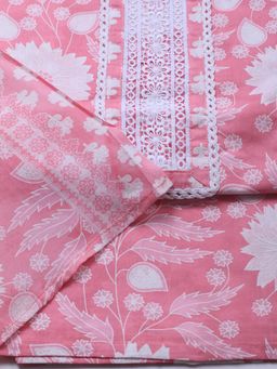 MEENA BAZAAR - Printed Cotton Blend Pink Unstitched Dress Material with Dupatta