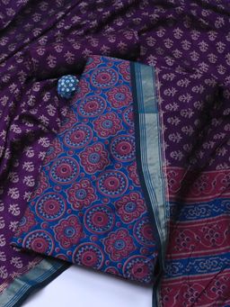 MEENA BAZAAR - Printed Art Silk Blue Unstitched Dress Material with Dupatta