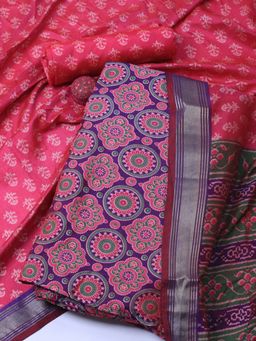 MEENA BAZAAR - Printed Art Silk Purple Unstitched Dress Material with Dupatta