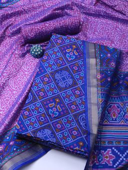 MEENA BAZAAR - Printed Art Silk Blue Unstitched Dress Material with Dupatta