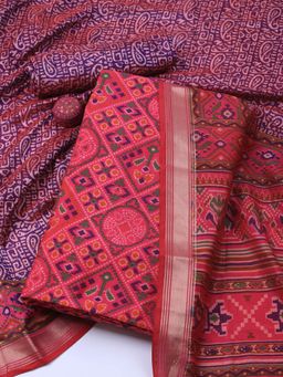 MEENA BAZAAR - Printed Art Silk Pink Unstitched Dress Material with Dupatta