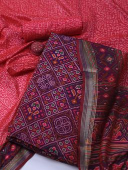 MEENA BAZAAR - Printed Art Silk Purple Unstitched Dress Material with Dupatta