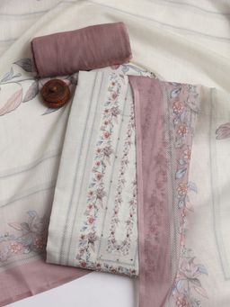 MEENA BAZAAR - Printed Linen Pink Unstitched Dress Material with Dupatta