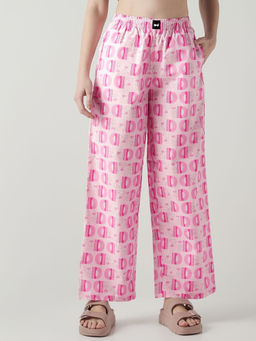 Bewakoof - Official Disney Women's Pink Dumbo All Over Printed Wide Leg Pyjamas