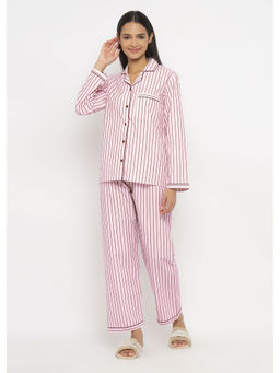 Shopbloom - Pink And White Stripe Long Sleeve Women's Shirt & Pyjama (Set of 2)