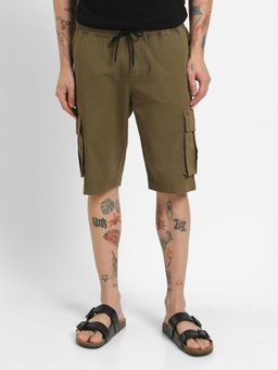 Bewakoof - Men's Olive Over Dyed Cargo Shorts