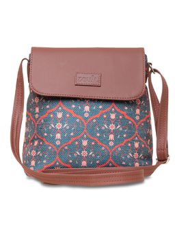Zouk - Seesh Mahal Jaali Motif Flap Sling Bag Space Blue