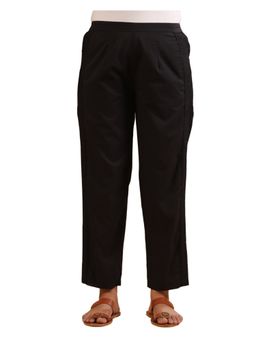 SAVI - Black Cotton Solid Pintuck Detailed Straight Pant