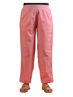 SAVI - Pink Cotton Solid Pintuck Detailed Straight Pant