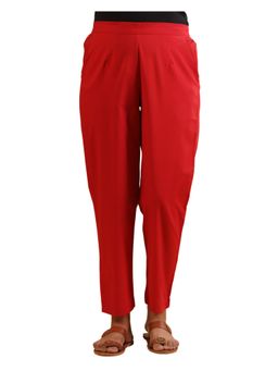 SAVI - Red Cotton Solid Straight Pant