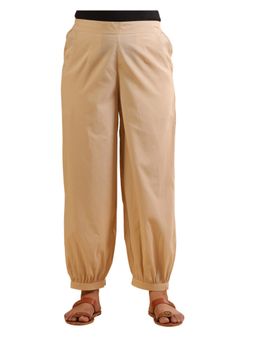 SAVI - Beige Cotton Solid Patiala Pant