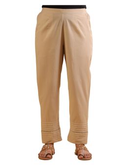 SAVI - Beige Cotton Pintuck Detailed Pant