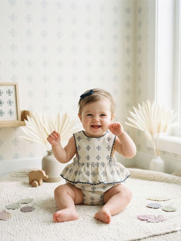 FURR BALLS - Organic Infant Buta Weave Printed Infant Bubble Romper