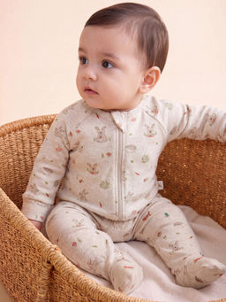 Oh My Bebe - Organic Cotton Bunny Print Baby Romper