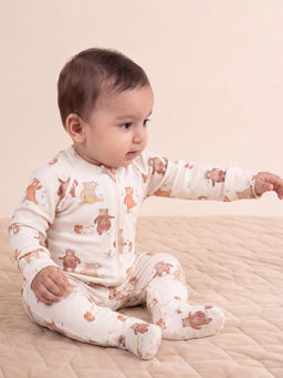 Oh My Bebe - Organic Cotton Musical Bear Print Baby Romper