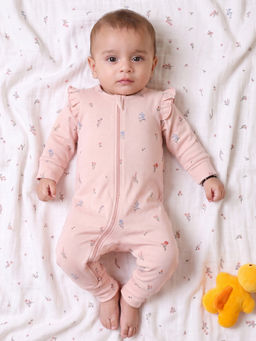 Oh My Bebe - Organic Cotton Pink Floral Print Baby Romper