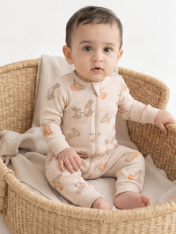 Oh My Bebe - Organic Cotton Easter Bunny Egg Print Baby Zipper Romper