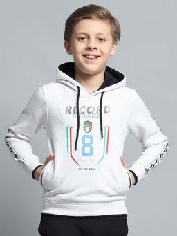 Monte Carlo - Boys Printed White Hooded Neck Full Sleeve Hoodie