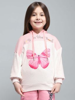 Monte Carlo - Girls Printed Pink Hooded Neck Full Sleeve Hoodie