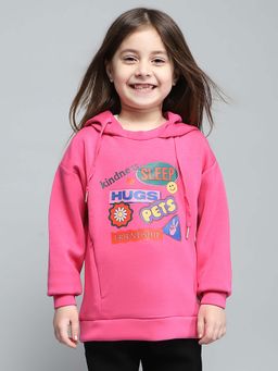 Monte Carlo - Girls Printed Pink Hooded Neck Full Sleeve Hoodie