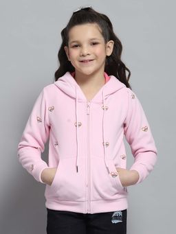 Monte Carlo - Girls Printed Pink Hooded Neck Full Sleeve Hoodie