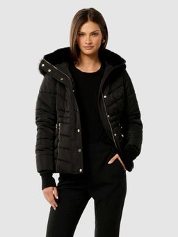 Forever New - Gina Short Hooded Puffer Black Solid Jacket