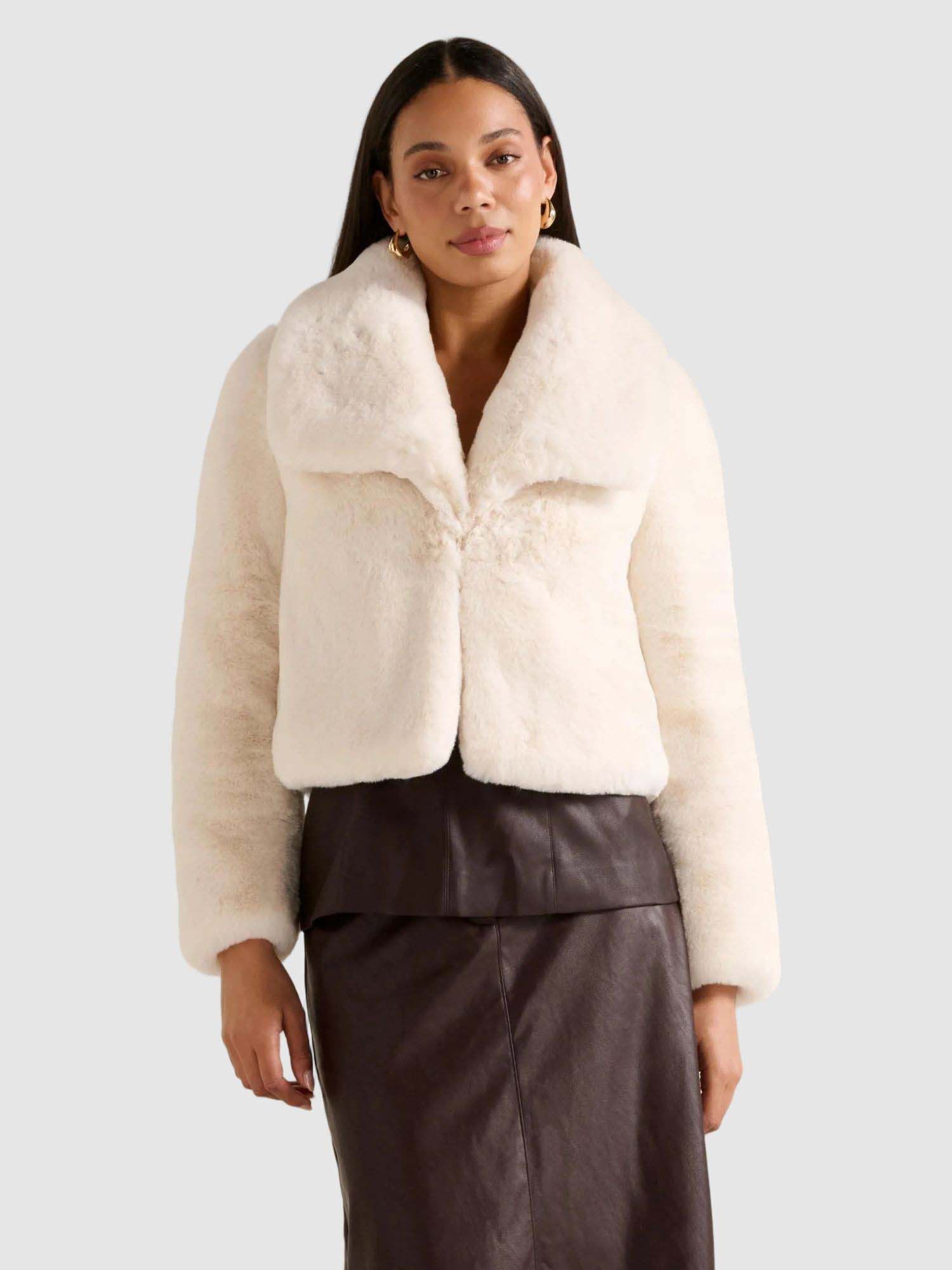 forever new Cream Casey Crop Faux Fur Jacket-picture-18