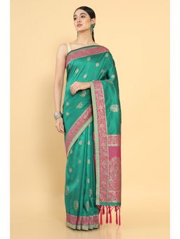 Soch - Women Green Silk Woven Saree with Unstitched Blouse