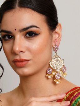 Karatcart - Gold Plated Purple Meena Kundan Dangler Earrings for Women