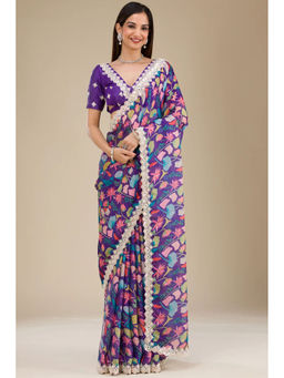 SGF11 - Purple Digital Print Sequence Work Saree with Unstitched Blouse