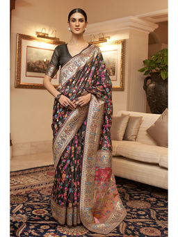 SGF11 - Black Kanjivaram Silk Saree with Unstitched Blouse