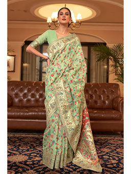 SGF11 - Light Green Kanjivaram Silk Saree with Unstitched Blouse